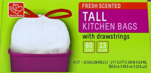 Harris Teeter™ Fresh Scented Tall 13 Gallon Drawstring Kitchen Trash Bags Perspective: top