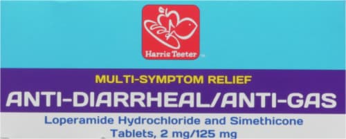 Harris Teeter™ Multi-Sympton Relief Anti Diarrheal/Anti Gas Lopermide Simthicon Tablets Perspective: top