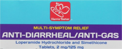 Harris Teeter™ Multi-Sympton Relief Anti Diarrheal/Anti Gas Lopermide Simthicon Tablets Perspective: top