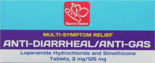Harris Teeter™ Multi-Sympton Relief Anti Diarrheal/Anti Gas Lopermide Simthicon Tablets Perspective: top