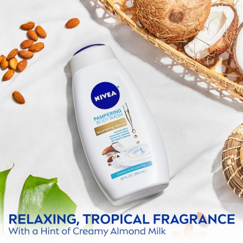 NIVEA Pampering Coconut and Almond Milk Body Wash with Nourishing Serum Perspective: top