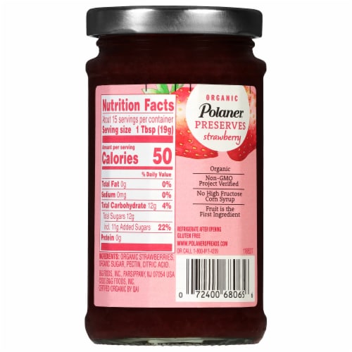 Polaner Organic Strawberry Preserves, 10.3 oz Jar Perspective: top