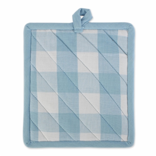 Dii Buffalo Check Ktichen Textiles, Om 13X6" Ph 9X8", White & Light Blue, 2 Pieces Perspective: top
