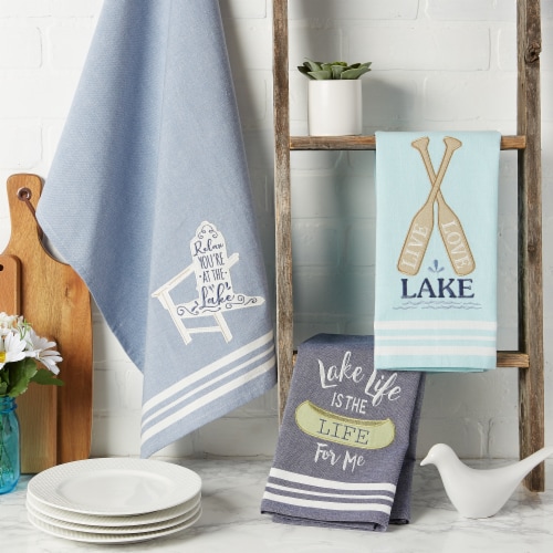 Design Imports CAMZ11626 Lakeside Embellished Dishtowel - Set of 3 Perspective: top