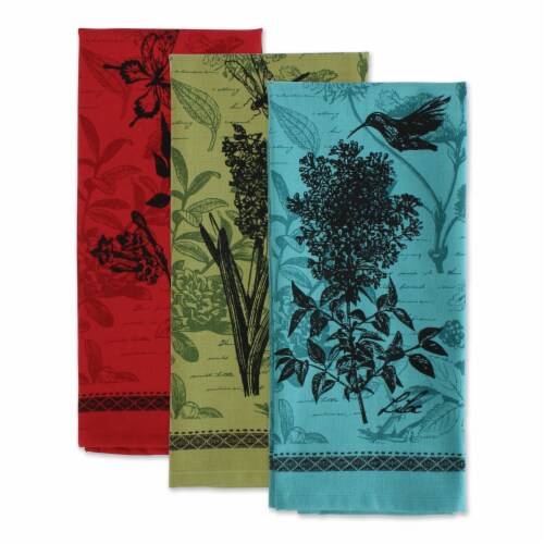 Design Imports CAMZ11734 Botanical Flowers Printed Dishtowel - Set of 3 Perspective: top