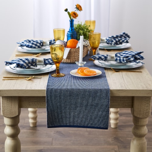 Dii Navy & White 2-Tone Ribbed Table Runner Perspective: top