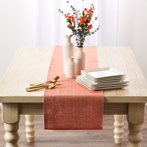 Dii Vintage Red & White 2-Tone Ribbed Table Runner Perspective: top