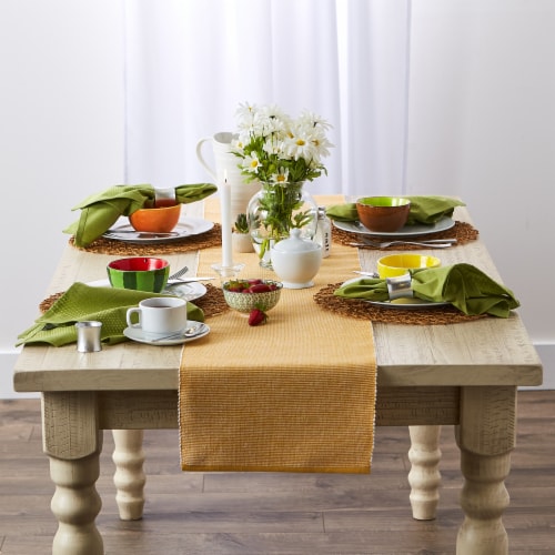 Dii Honey Gold & White 2-Tone Ribbed Table Runner Perspective: top