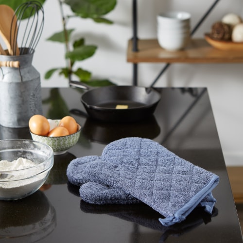 Stonewash Blue Terry Oven Mitt Set/2 Perspective: top