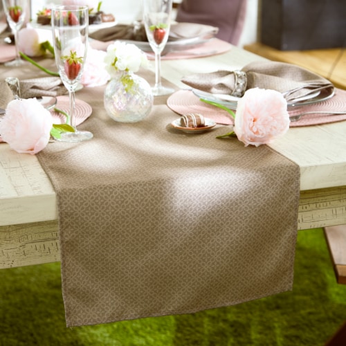 Dii Stone Tonal Lattice Print Outdoor Table Runner Perspective: top