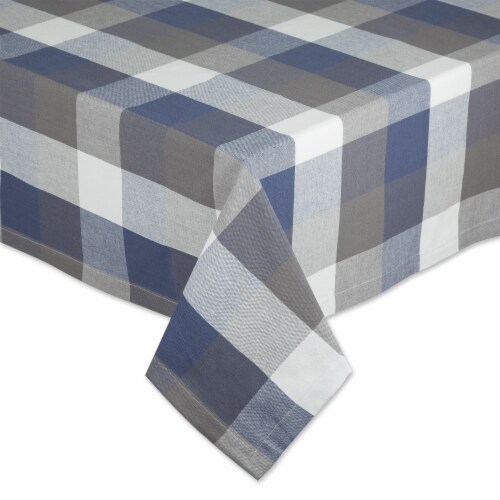 DII French Blue Tri Color Check Tablecloth Perspective: top