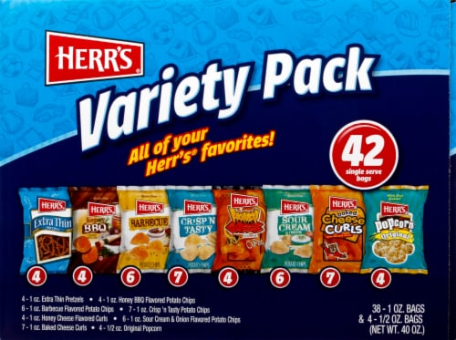 Herr's Potato Chips and Snack Bags Variety Pack 42 Count Perspective: top