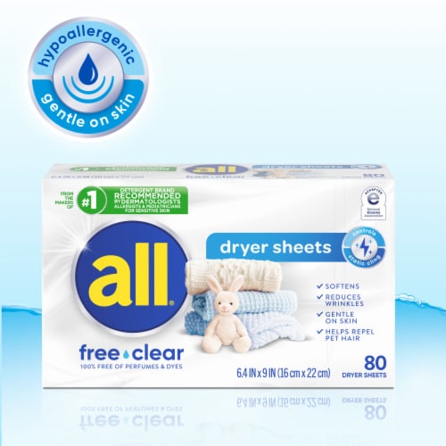 All® Free Clear Softening Dryer Sheets Perspective: top