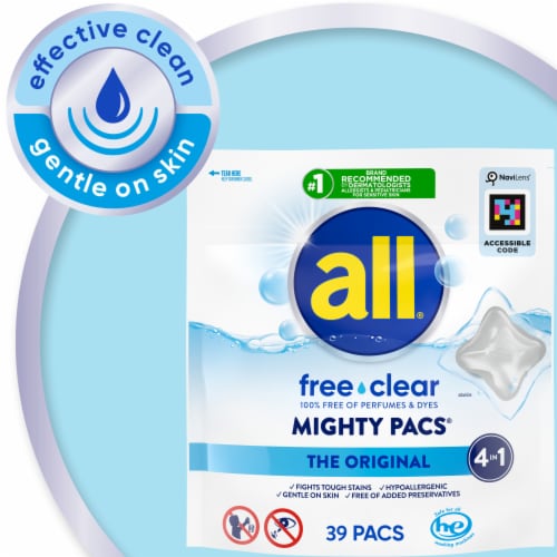 All® Stainlifters Free Clear Mighty Pacs® Laundry Detergent Pods Perspective: top