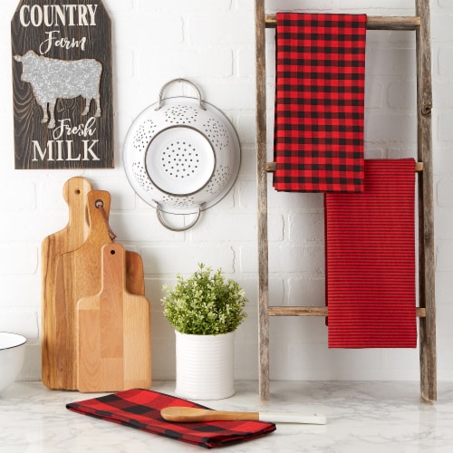 Design Imports Z02428 Assorted Red & Black Dishtowel - Set of 3 Perspective: top
