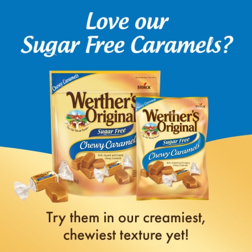 Werthers Original Hard Sugar Free Assorted Flavors, Caramel Coffee, Caramel Chocalate, Caramel Candy Perspective: top