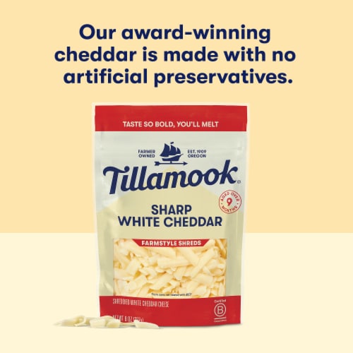 Tillamook® Sharp White Cheddar Shredded Cheese Farmstyle Perspective: top