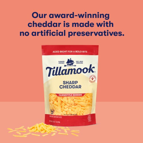 Tillamook® Sharp Cheddar Shredded Cheese Farmstyle Perspective: top