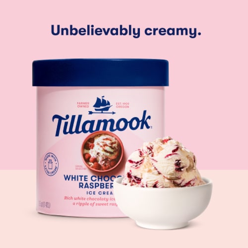 Tillamook White Chocolate Raspberry Ice Cream Tub Perspective: top