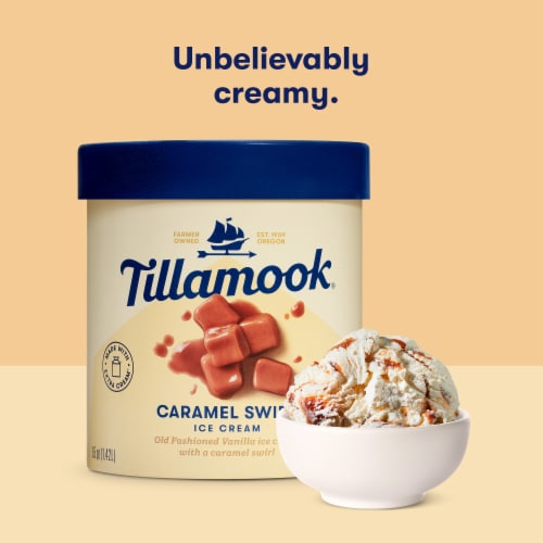 Tillamook Caramel Swirl Ice Cream Tub Perspective: top