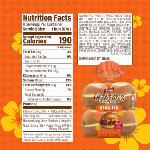 Sara Lee Artesano Hawaiian Hamburger Buns Perspective: top