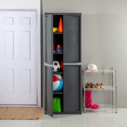 Sterilite Adjustable 4-Shelf Storage Cabinet With Doors, Dark Gray Perspective: top