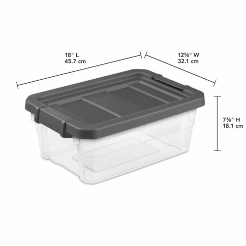 Sterilite 16 Quart Clear Plastic Stacking Storage Container Box with Gray Lid Perspective: top