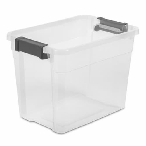 Sterilite 30 Qt Clear Plastic Stackable Storage Container Bin w/ Grey Latch Lid Perspective: top