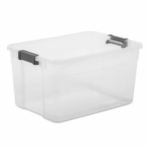 Sterilite 76 Qt Plastic Home Storage Bin Organizing Tote with Latching Lid, Grey Perspective: top