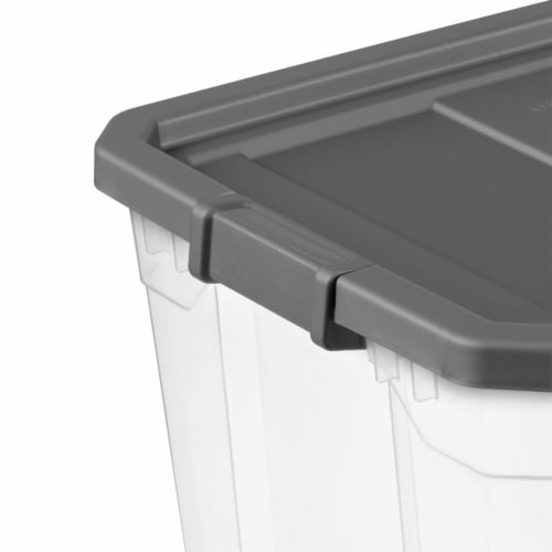 Sterilite 108 Qt Clear Stacker Organizational Storage Tote w/ Latching Lid, Grey Perspective: top