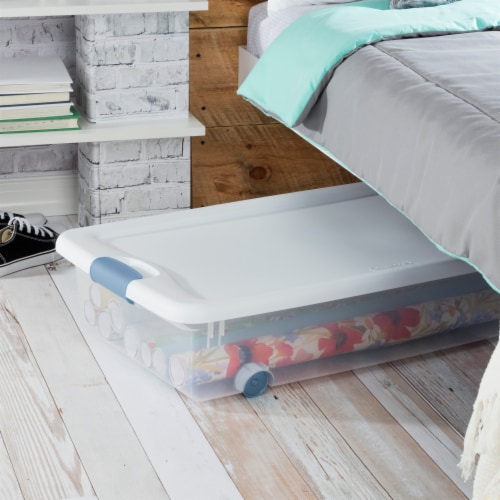 Sterilite Plastic Wheeled Latching Box - White Perspective: top