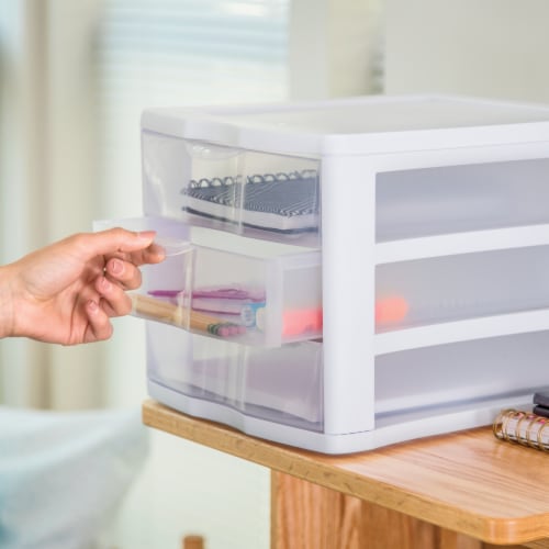 Sterilite ClearView 3-Drawer Countertop Unit - White/Clear Perspective: top