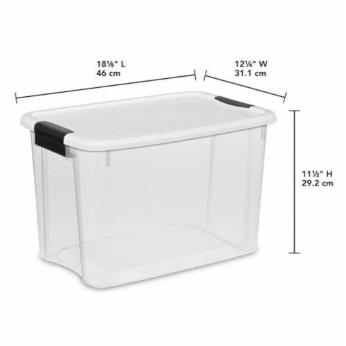 Sterilite 30 Qt Clear Plastic Stackable Storage Bin w/ Latch Lid, White (6 Pack) Perspective: top