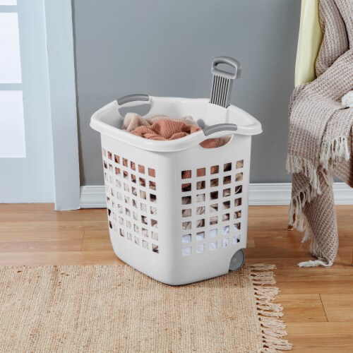 Sterilite Wheeled Laundry Basket - White Perspective: top