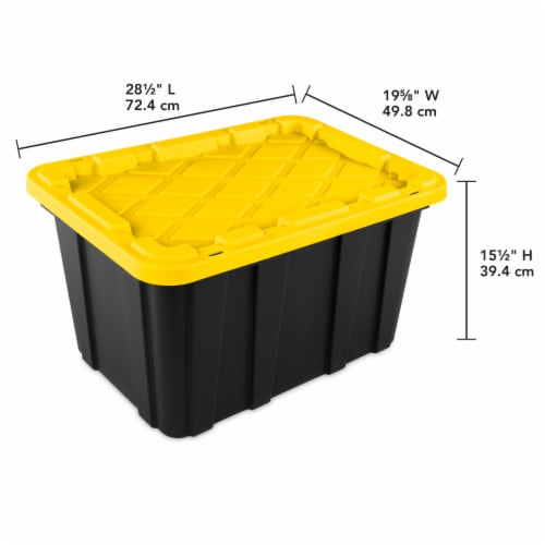 Sterilite 27 Gallon Industrial Tote - Black with Yellow Lid Perspective: top