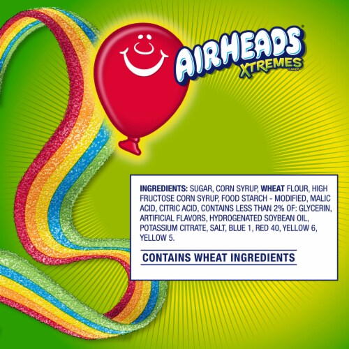 Airheads Xtremes Sweetly Sour Rainbow Berry Flavor Candy Belts Perspective: top