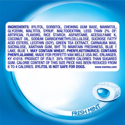 Mentos Pure Fresh Sugar Free Fresh Mint Flavored Chewing Gum Perspective: top