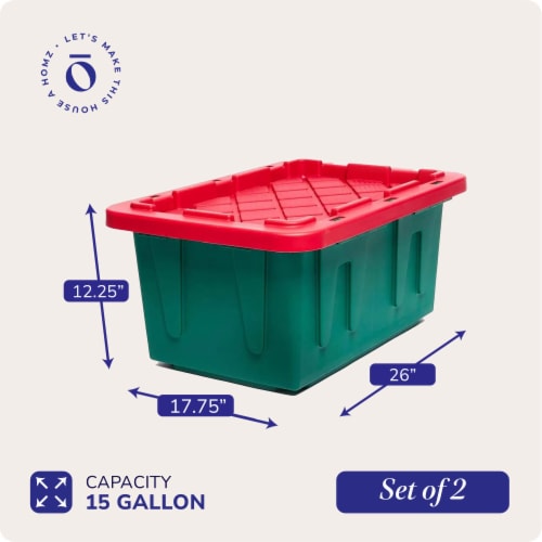 HOMZ 18 Gallon Heavy Duty Plastic Storage Container, Green/Red (4