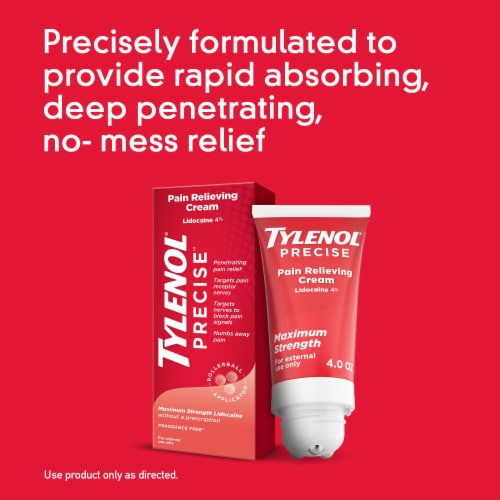 Tylenol Precise Maximum Strength 4% Lidocaine Pain Relieving Cream Perspective: top