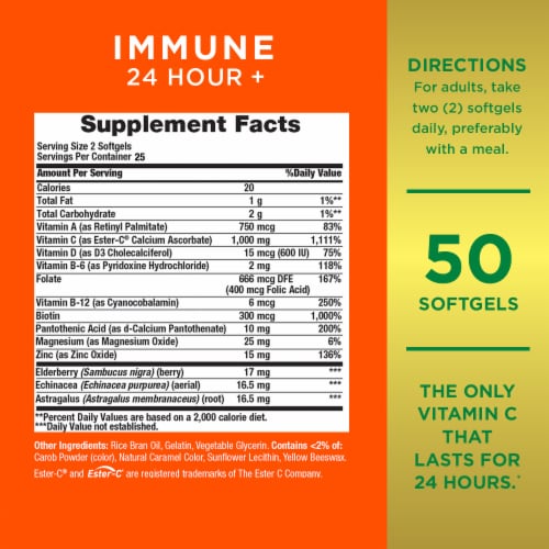Nature's Bounty Immune 24 Vitamin C, D & Zinc for Immune Support, 1000 mg  Softgels, 50 ct - Kroger