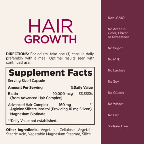 Nature’s Bounty Optimal Solutions Hair Growth Supplement Capsules, Biotin 10,000 mcg Perspective: top