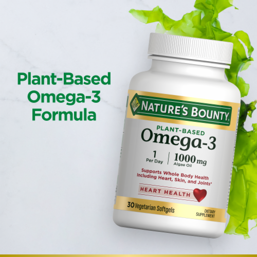 Nature's Bounty Plant-Based Omega-3 Softgel Supplements, Whole Body Health, Heart, Skin, & Joints Perspective: top