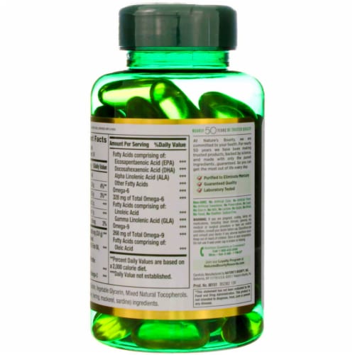 Nature's Bounty Fish Flax Borage 1200mg Omega 3-6-9 Softgels Perspective: top