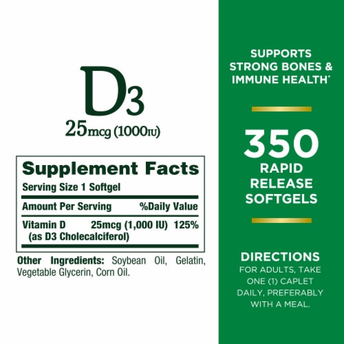 Nature’s Bounty Vitamin D3 1000 IU Immune Support Softgels Perspective: top