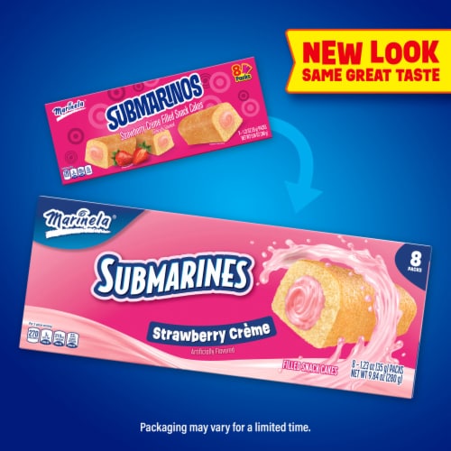 Marinela® Submarinos® Strawberry Creme Filled Snack Cakes Perspective: top