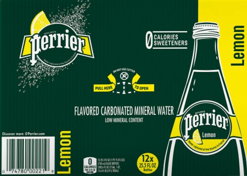 Perrier Lemon Flavored Sparkling Natural Mineral Water Perspective: top