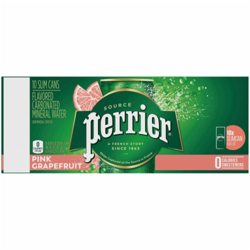 Perrier Pink Grapefruit Flavored Carbonated Mineral Water 10 Cans Perspective: top