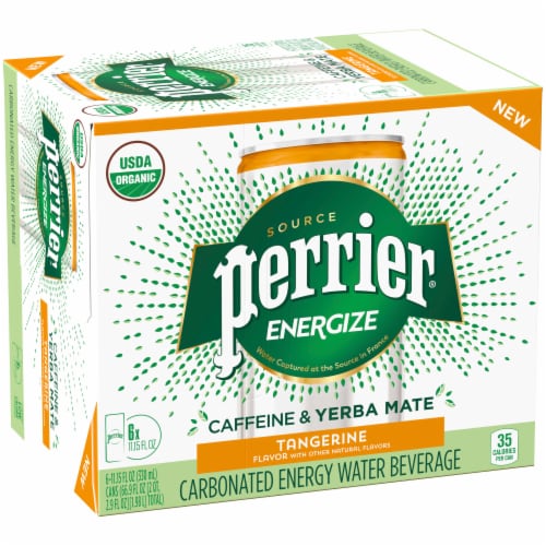 Perrier Energize Caffeine & Yerba Mate Tangerine Carbonated Beverage Perspective: top