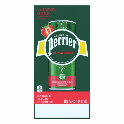 Perrier Strawberry Flavored Sparkling Water Sleek Cans Perspective: top