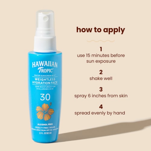 Hawaiian Tropic Weightless Hydration Face Water Sunscreen Mist SPF 30 With Hyaluronic Acid Perspective: top